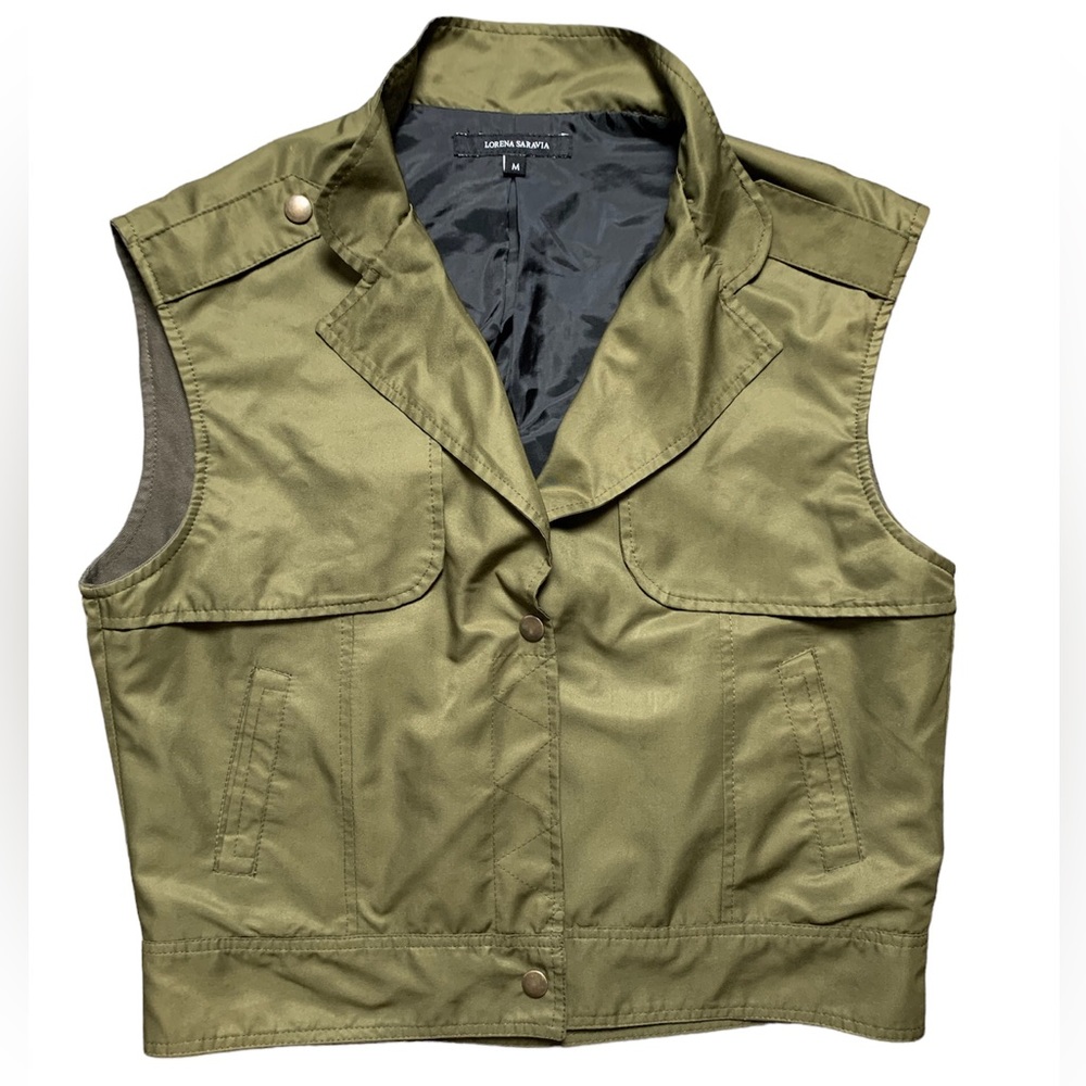 Lorena Saravia Womens Olive Green Utility Vest Zipper Snap Streetwear M